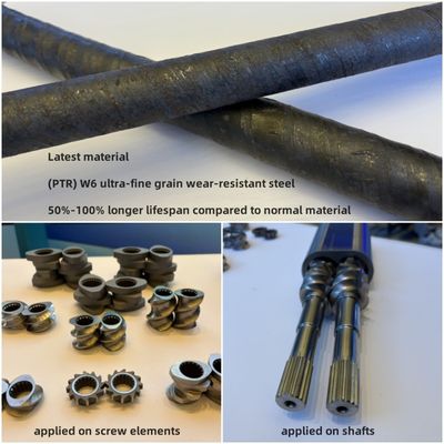 (PTR) Pièces d'extrudeuse en acier résistant à l'usure à grain ultra-fin W6 Élément de filetage d'extrudeuse à double vis et canon et arbre