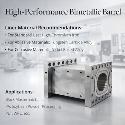 Baril d'extrudeuse à double vis en alliage de nickel avec résistance à l'usure et à la corrosion pour des performances élevées